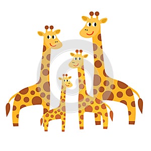 Cartoon cute giraffe family in flat style