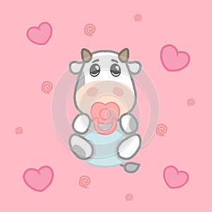 Cartoon cute girl cow baby in diaper, drawing for kids.Vector illustration.