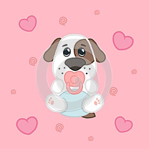 Cartoon cute girl puppy in diaper, drawing for kids.Vector illustration