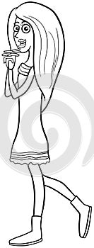 cartoon cute girl or young woman character coloring page