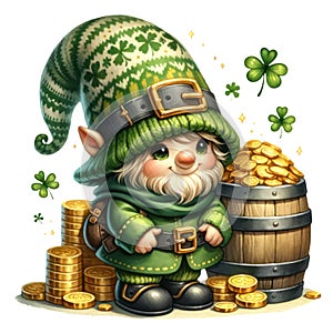 Cute Gnome Embracing Luck And Joy On St. Patrick\'s Day Clipart Illustration AI Generative photo