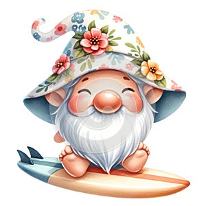 Cute Gnome Summer Beach Clipart Illustration AI Generative photo