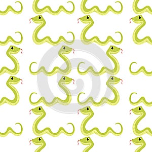 Cartoon cute green smiles snake vector animal illustration.