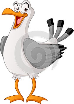 Cartoon cute gull. Vector illustration of funny happy seagull.