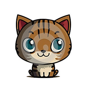 Cartoon cute happly little cat. Beautiful kitten alone