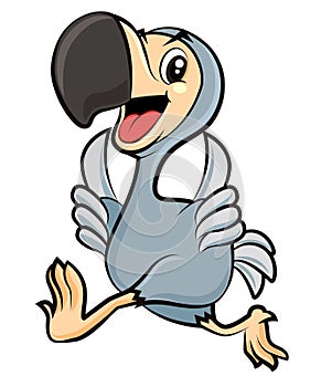 Cartoon cute happy Dodo bird character walking and showing GOOD hand signs