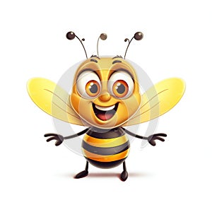 Cartoon Cute Happy Honey Bee on White Background with Margins. Generative ai