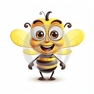 Cartoon Cute Happy Honey Bee on White Background with Margins. Generative ai