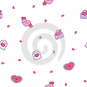 Cartoon cute happy kawaii. Seamless pattern