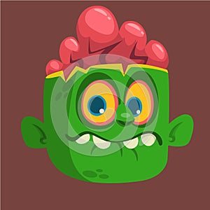 Cartoon Cute Happy Zombie Head. Halloween vector illustration.