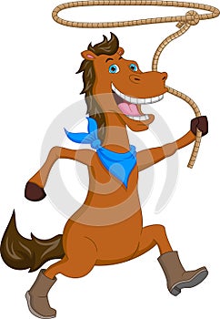 Cartoon cute horse twirling lasso