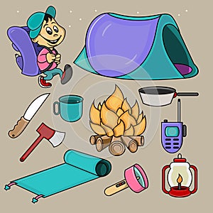 Cartoon cute  kids camping