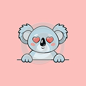 Cartoon cute koala in love with heart eyes