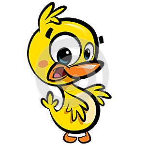 Cartoon cute little smiling baby duck character with black outlines photo
