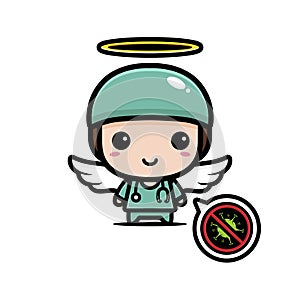 cartoon cute male doctor angel fighting virus