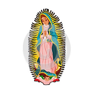 Cartoon Cute Mexican Our Lady Of Guadalupe Illustration Isolated