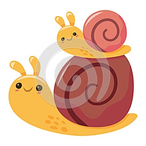 Cartoon Cute Mom Snail And Kid Snail