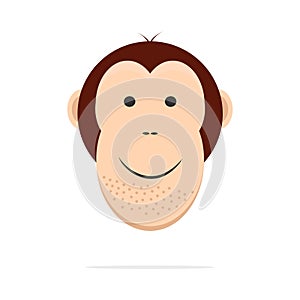 Cartoon cute monkey face, isolated on white background flat icon stock vector illustration