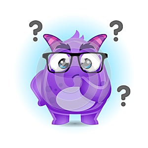 Cartoon Cute Monster In Confused Expression