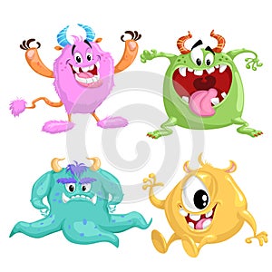 Cartoon cute monsters set. Vector drawing for Halloween and monsters party`s. Smiling aliens in flat style. Best for prints, part