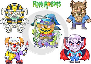 Cute monsters, set of vector images
