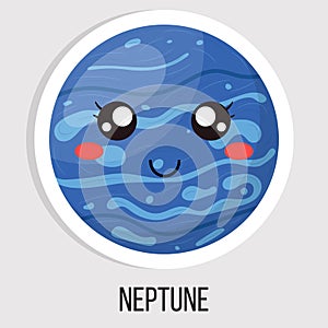 Cartoon cute neptune planet isolated on white background. Planet of solar system. Cartoon style vector illustration for any design