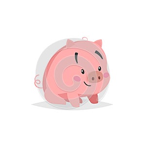 Cartoon cute pig. Sitiing and smiling little piglet with funny face. Domestic animal character. Vector illustration
