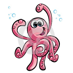 Cartoon cute pink baby happy smiling octopus mascot character