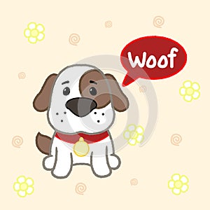 Cartoon cute puppy say woof, drawing for kids.Vector illustration photo