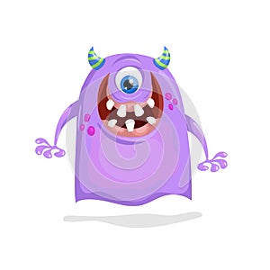 Cartoon cute purple one-eyed scary Monster. Best for Halloween and birthday prints, party decorations