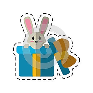 Cartoon cute rabbit hiding gift box surprise