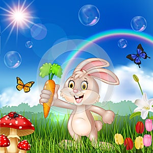 Cartoon cute rabbit holding a carrot