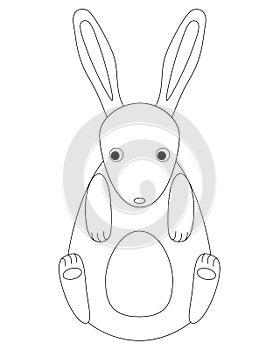 Cartoon, cute, rabbit. Toy bunny for children - linear vector design for coloring. Vector character - easter bunny. Outline. Rabbi