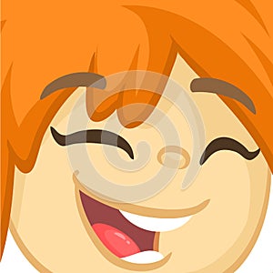 Cartoon cute red hair girl face avatar. Vector girl illustration .