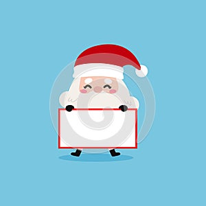 Cartoon cute Santa Clauses and sign, Merry christmas and Happy new year on blue background Vector Illustration.