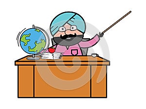 Cartoon Cute Sardar as Teacher