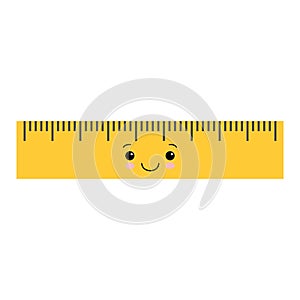 Cartoon cute school ruler isolated on white background for educational, school or office design. Kawaii style