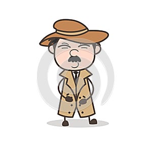 Cartoon Cute Smile on Detective Face Vector Illustration