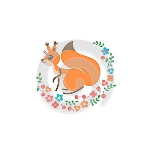 Cartoon cute squirrel. Little funny print. Vector illustration
