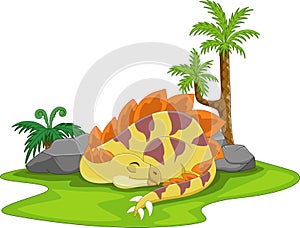 Cartoon cute stegosaurus dinosaur sleeping