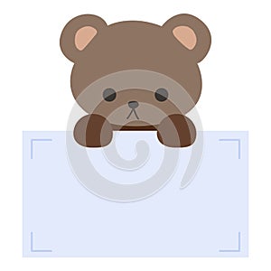 Cartoon cute teddy bear holding memo. Frame for photo, text, note, sticker, label. Little animal to do list card.