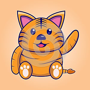 Cartoon cute tiger illustration sitting and waving