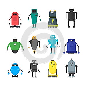 Cartoon Cute Toy Robots Color Icons Set. Vector