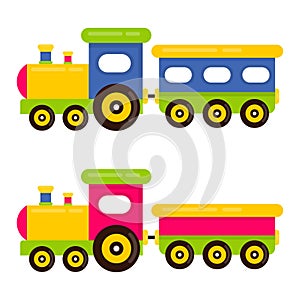 Cartoon cute train and railway carriage vector set