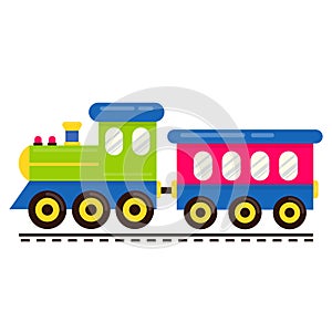 Cartoon cute train vector with railway carriage on rails