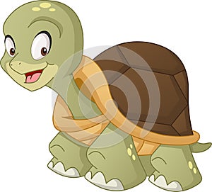 Cartoon cute turtle. Vector illustration of funny happy animal.