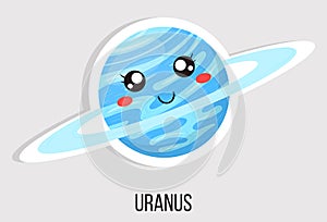 Cartoon cute uranus planet isolated on white background. Planet of solar system. Cartoon style vector illustration for any design