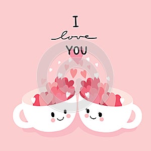 Cartoon cute Valentines day two cup coffee lover vector.