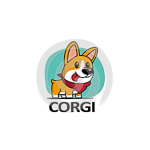 Cartoon cute welsh corgi dog with red scarf