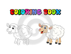 Cartoon Cute White Sheep coloring book , pages .Sheep standing for farm concept. Vector illustration isolated on white background